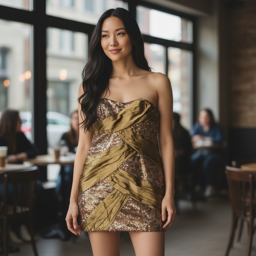 Alexia Admor Gold Sequin Bandage Tube Dress Size Medium